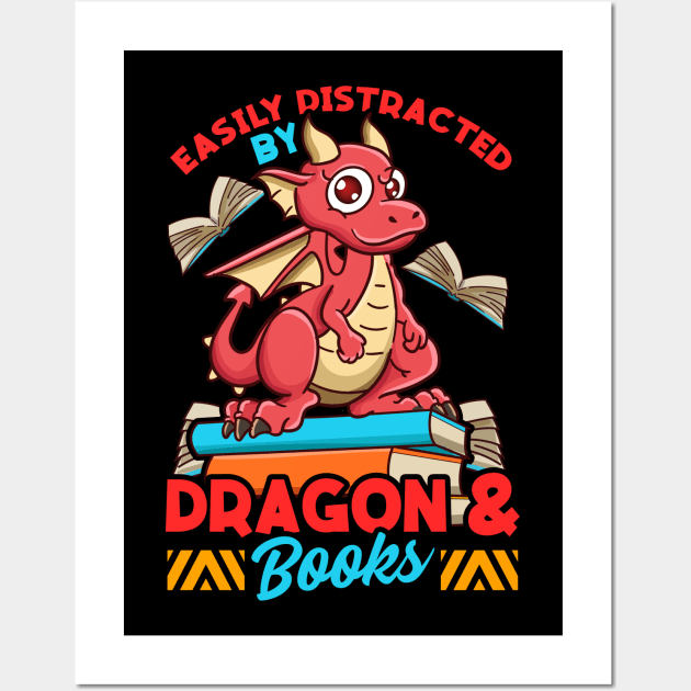 Cute Dragon And Books Nerds Gift Book Lovers Book Nerd Wall Art by Proficient Tees